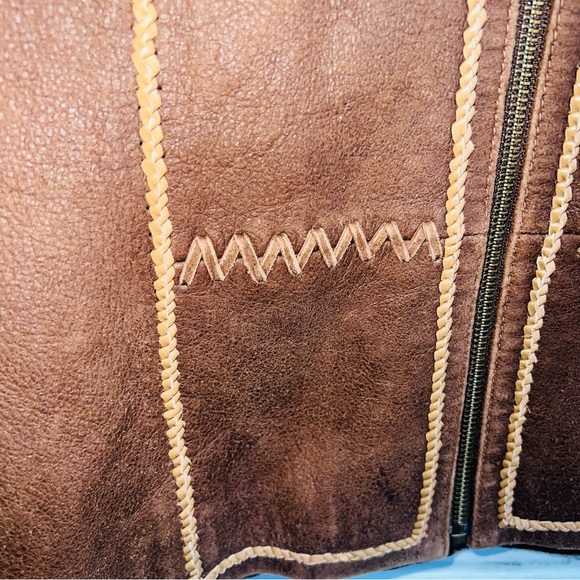 Reba Size Small Soft Leather jacket Brown Tooled Braided Stitching Full Zip - Picture 4 of 13